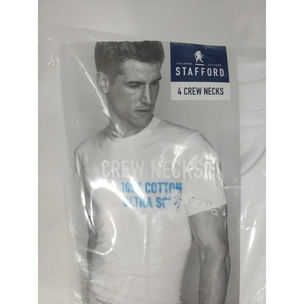 Stafford JCP Large 4 Crew Neck T-Shirts 100% Cotton Ultra Soft NOS Open Package